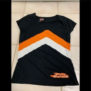 Harley-Davidson short sleeve tee shirt, vee neck, embroidered, Med, fits like S